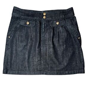 Juicy Couture denim jean skirt dark wash with gold crown buttons size M